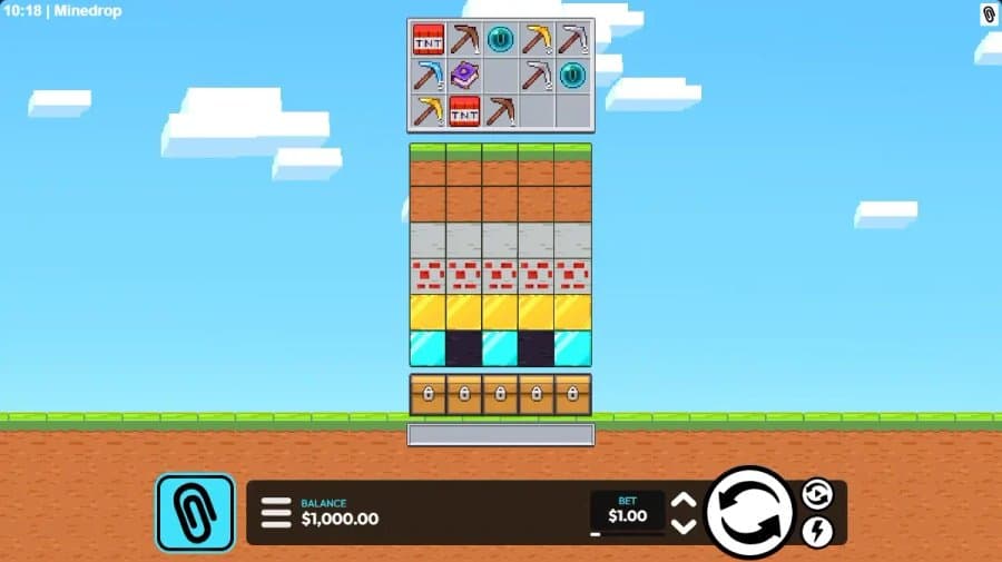 Mine Drop 2 base interface with the mine and progress chests